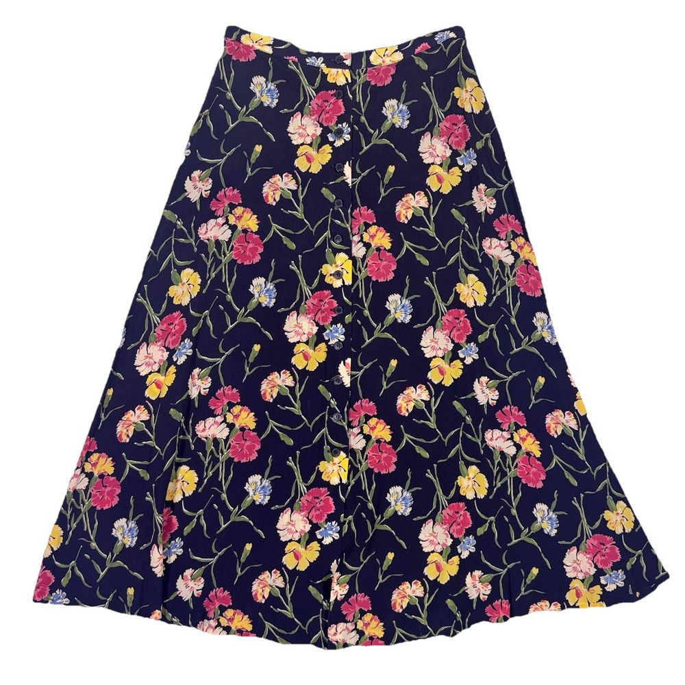 Jones New‎ York Vintage Button Front Dark Floral Midi Skirt Medium Cottagecore